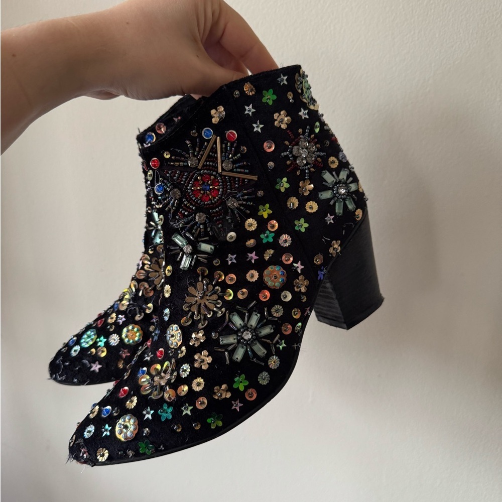 Free People Dance the Night Black Velvet Sequin Ankle Boots - Picture 5 of 8